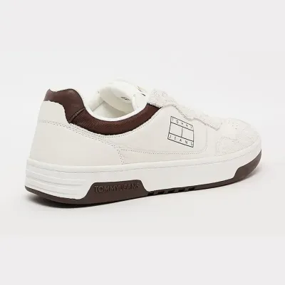 Sneakers homme Tommy Jeans Cupsole Leather Mix Material Blanc EM0EM01566-YBI avec empiècements en daim.