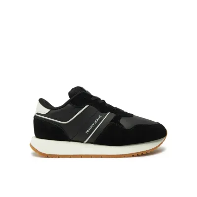 Sneakers femme Tommy Jeans EVA Retro Runner Noir EN0EN02771-BDS en cuir véritable.