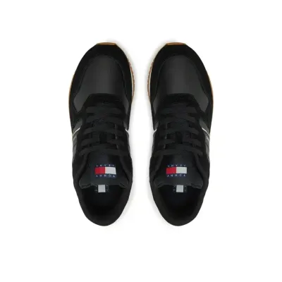 Sneakers femme Tommy Jeans EVA Retro Runner Noir EN0EN02771-BDS en cuir véritable.