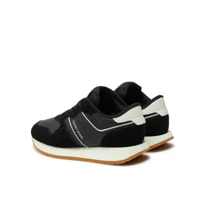 Sneakers femme Tommy Jeans EVA Retro Runner Noir EN0EN02771-BDS en cuir véritable.