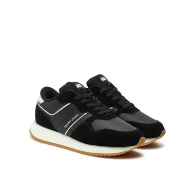 Sneakers femme Tommy Jeans EVA Retro Runner Noir EN0EN02771-BDS en cuir véritable.