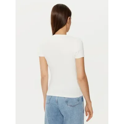 T-shirt femme Tommy Jeans Slim Badge Ribbed T-Shirt Blanc DW0DW20463-YBL en coton stretch côtelé avec coupe Slim Fit