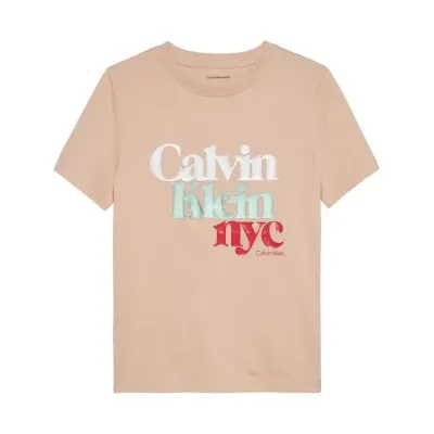 T-shirt fille Calvin Klein Pearl Signature NYC Beige IG0IG02991-TGI en coton régénératif avec col rond