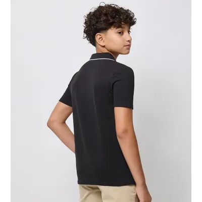 Polo enfant Calvin Klein Pique Polo Shirt Noir IB0IB02542-BEH en coton stretch piqué avec col contrasté, coupe Regular Fit