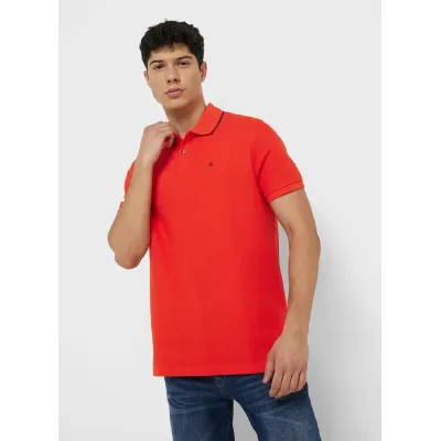 Polo homme Calvin Klein Short Sleeve Refined Piqué Tipping orange LV04LC239G-TNC en coton piqué