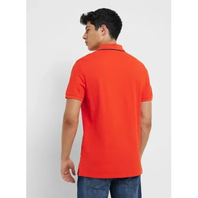 Polo homme Calvin Klein Short Sleeve Refined Piqué Tipping orange LV04LC239G-TNC en coton piqué