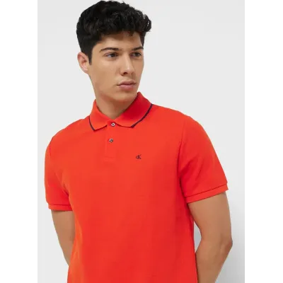 Polo homme Calvin Klein Short Sleeve Refined Piqué Tipping orange LV04LC239G-TNC en coton piqué