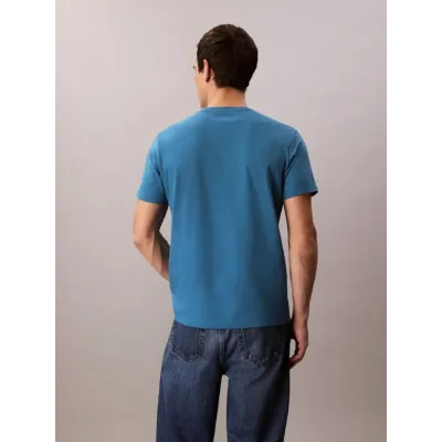T-shirt homme Calvin Klein Short Sleeve 30S EU SP OUTLINE bleu LV04RC852G-CCY en coton avec logo Outline.