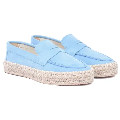 Mocassins femme plateforme en cuir bleu clair EMC101-DBLC