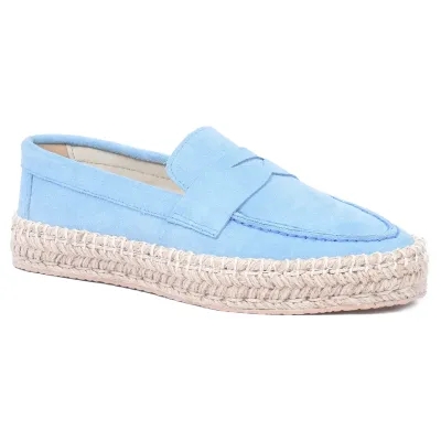 Mocassins femme plateforme en cuir bleu clair EMC101-DBLC