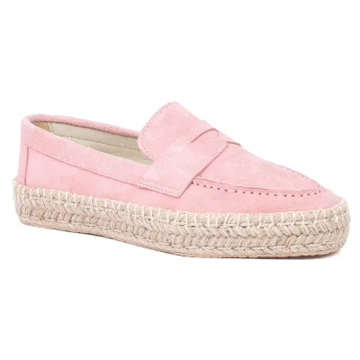 Mocassins femme plateforme en cuir rose EMC101-DRO