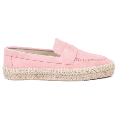 Mocassins femme plateforme en cuir rose EMC101-DRO