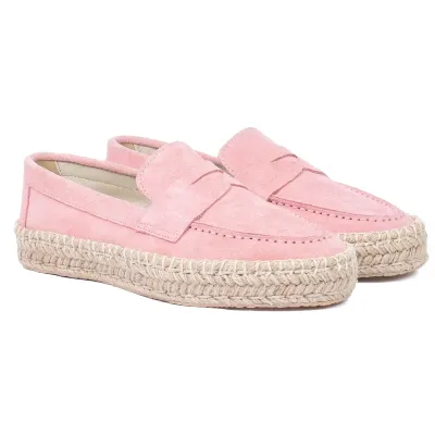 Mocassins femme plateforme en cuir rose EMC101-DRO