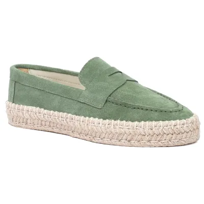 Mocassins femme plateforme en cuir vert EMC101-DVT