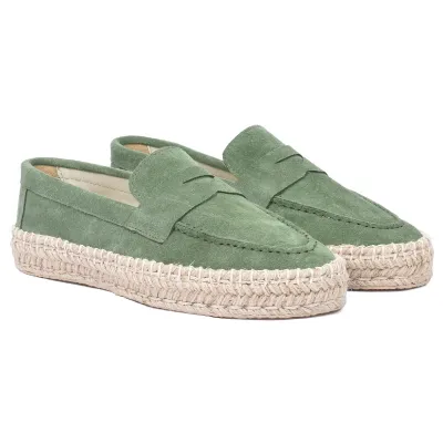 Mocassins femme plateforme en cuir vert EMC101-DVT