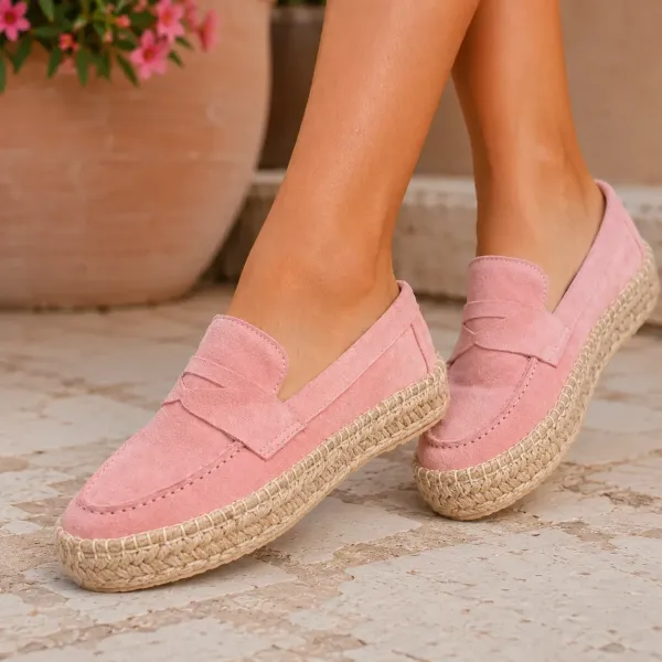 MOCASSINS FEMME PLATEFORME 100 % CUIR ROSE