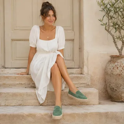 Mocassins femme plateforme en cuir vert EMC101-DVT