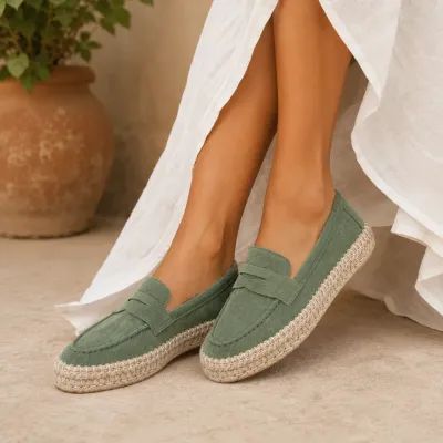 Mocassins femme plateforme en cuir vert EMC101-DVT