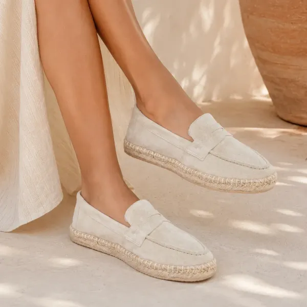 MOCASSINS ESPADRILLES FEMME 100 % CUIR BEIGE