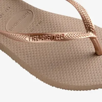 Tongs Havaianas Slim rose doré 4000030-3581 à brides fines et semelle en caoutchouc