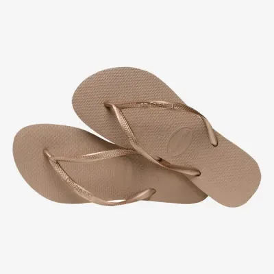 Tongs Havaianas Slim rose doré 4000030-3581 à brides fines et semelle en caoutchouc