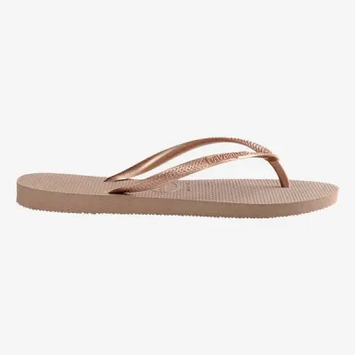 Tongs Havaianas Slim rose doré 4000030-3581 à brides fines et semelle en caoutchouc