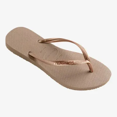 Tongs Havaianas Slim rose doré 4000030-3581 à brides fines et semelle en caoutchouc