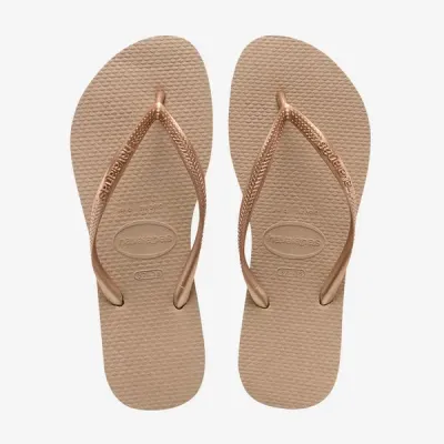 Tongs Havaianas Slim rose doré 4000030-3581 à brides fines et semelle en caoutchouc