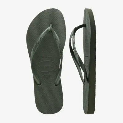 Tongs Havaianas Slim vert olive 4000030-4896 à brides fines et semelle en caoutchouc