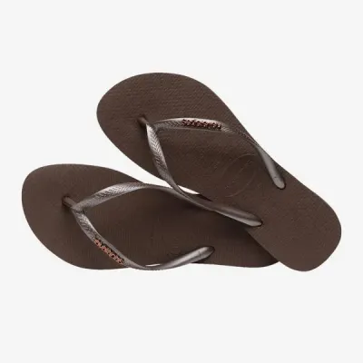 Tongs Havaianas Slim Logo Metallic marron 4119875-0727 avec brides fines métallisées et logo Zamak