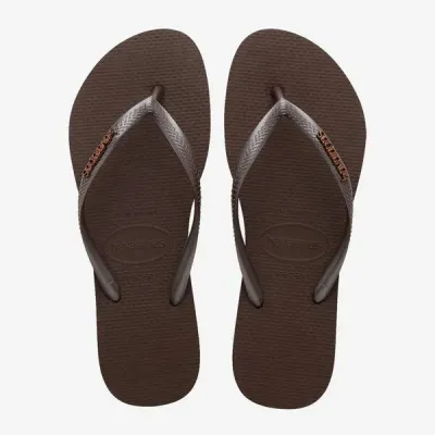 Tongs Havaianas Slim Logo Metallic marron 4119875-0727 avec brides fines métallisées et logo Zamak