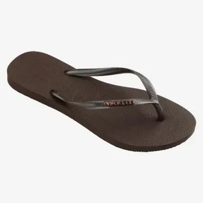 Tongs Havaianas Slim Logo Metallic marron 4119875-0727 avec brides fines métallisées et logo Zamak