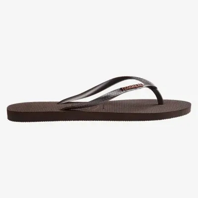 Tongs Havaianas Slim Logo Metallic marron 4119875-0727 avec brides fines métallisées et logo Zamak