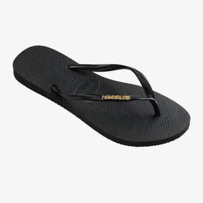 Tongs Havaianas Slim Logo Metallic noires 4119875-1924 avec brides fines et logo métallique Zamak