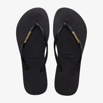 Tongs Havaianas Slim Logo Metallic noires 4119875-1924 avec brides fines et logo métallique Zamak