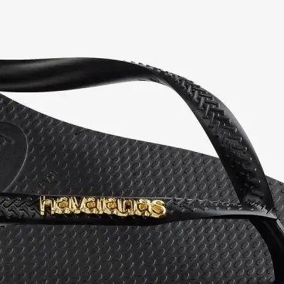 Tongs Havaianas Slim Logo Metallic noires 4119875-1924 avec brides fines et logo métallique Zamak