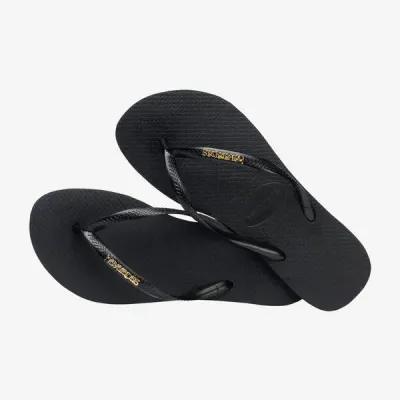 Tongs Havaianas Slim Logo Metallic noires 4119875-1924 avec brides fines et logo métallique Zamak