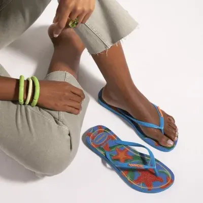 Tongs enfant Havaianas Kids Slim Tropical bleues 4122111-0212 à imprimé tropical