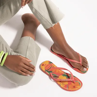 Tongs enfant Havaianas Kids Slim Tropical orange 4122111-9260 à imprimé tropical