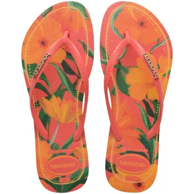 Tongs enfant Havaianas Kids Slim Tropical orange 4122111-9260 à imprimé tropical