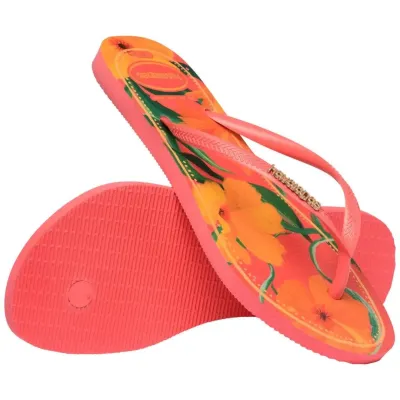 Tongs enfant Havaianas Kids Slim Tropical orange 4122111-9260 à imprimé tropical