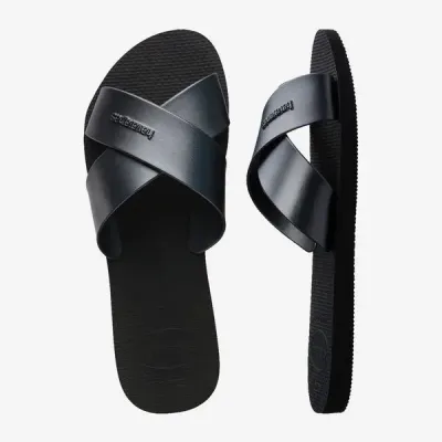 Sandales Havaianas Aqua Metallic noires 4148866-0090 avec brides croisées en X et finition métallisée