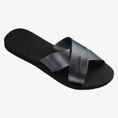 Sandales Havaianas Aqua Metallic noires 4148866-0090 avec brides croisées en X et finition métallisée