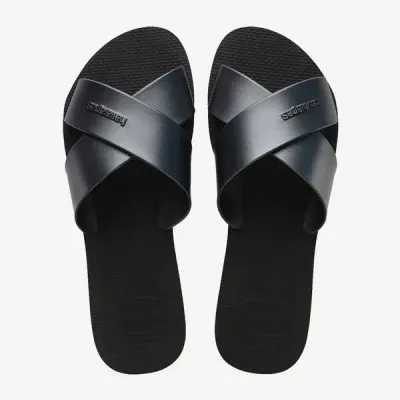 Sandales Havaianas Aqua Metallic noires 4148866-0090 avec brides croisées en X et finition métallisée
