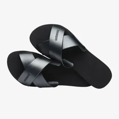 Sandales Havaianas Aqua Metallic noires 4148866-0090 avec brides croisées en X et finition métallisée