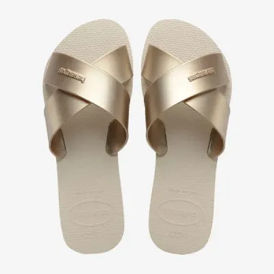 Sandales Havaianas Aqua Metallic beige 4148866-0121 avec brides croisées en X et finition métallisée