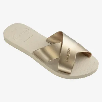 Sandales Havaianas Aqua Metallic beige 4148866-0121 avec brides croisées en X et finition métallisée