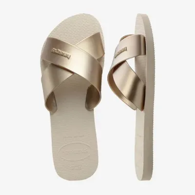 Sandales Havaianas Aqua Metallic beige 4148866-0121 avec brides croisées en X et finition métallisée