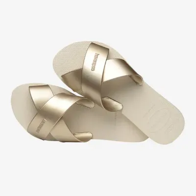 Sandales Havaianas Aqua Metallic beige 4148866-0121 avec brides croisées en X et finition métallisée