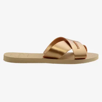 Sandales Havaianas Aqua Metallic dorées 4148866-0570 avec brides croisées en X et finition métallisée